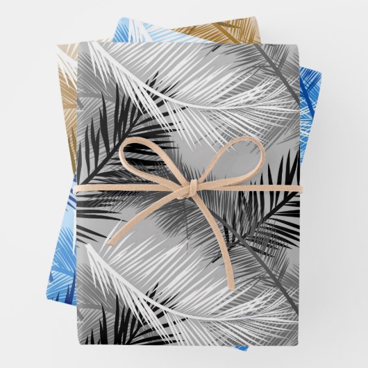 Palmblätterprint, grün, schwarz/weiß, blau, Tan Geschenkpapier Set (Beispiel)