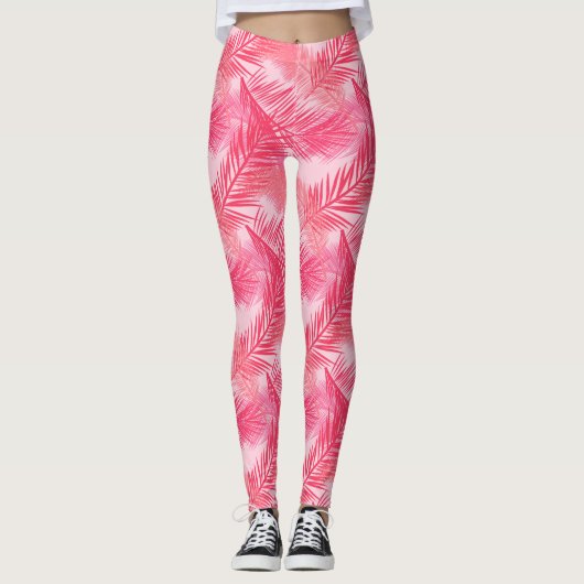 Palmblätterprint, Koralle, Pfirsich und Pastellros Leggings (Vorderseite)