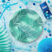 Palmblätterprint, Türkis, Aquamarin und Aqua Pappteller (Party)