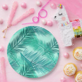 Palmblätterprint, Türkis, Aquamarin und Aqua Pappteller (Party)