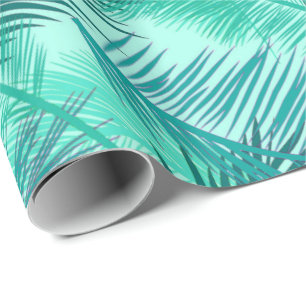 Palmblätterprint, Türkis, Aquamarin und Licht Aqua Geschenkpapier