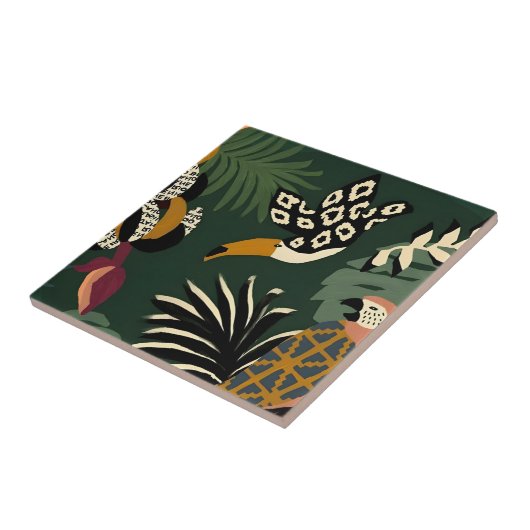 Palmblättervogel auf Baumzweigkunstfliesen Fliese (Seite)