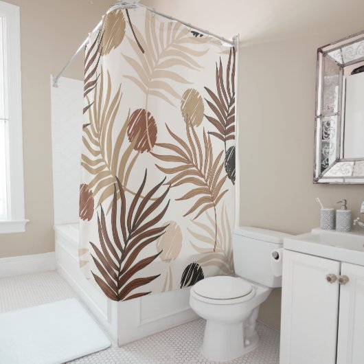 Palmblattkunst nahtlos auf erdgetönte Muster Duschvorhang (Beispiel)