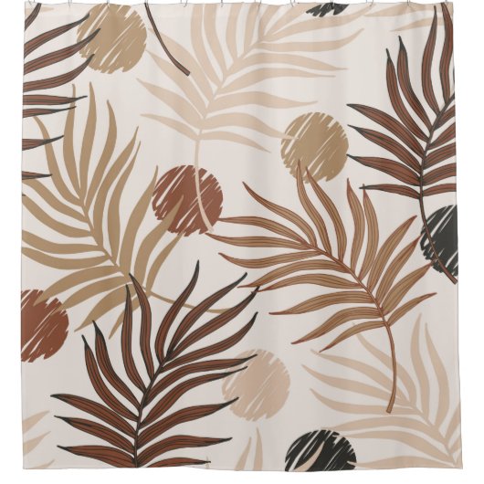 Palmblattkunst nahtlos auf erdgetönte Muster Duschvorhang (Vorderseite)