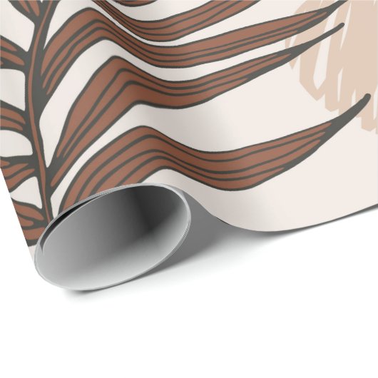 Palmblattkunst nahtlos auf erdgetönte Muster Geschenkpapier (Rolleneckpunkt)