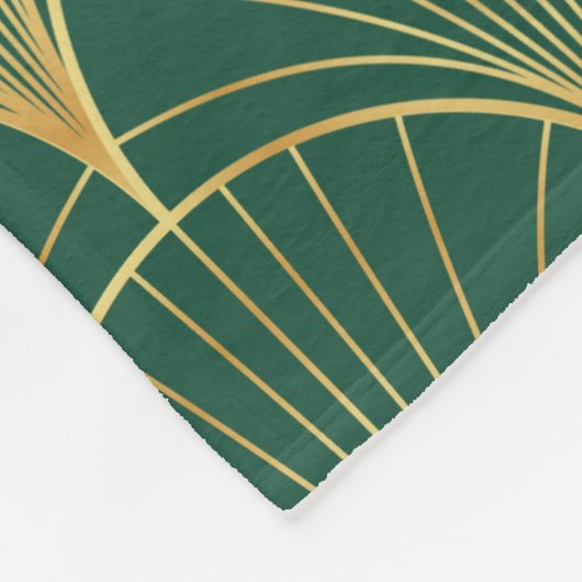 Palmblattmuster auf grünem Hintergrund - Art Deko Fleecedecke (Ecke)