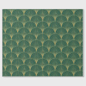 Palmblattmuster auf grünem Hintergrund - Art Deko Geschenkpapier (Flach)