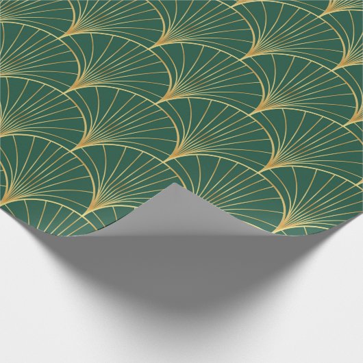 Palmblattmuster auf grünem Hintergrund - Art Deko Geschenkpapier (Ecke)