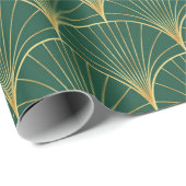 Palmblattmuster auf grünem Hintergrund - Art Deko Geschenkpapier (Rolleneckpunkt)