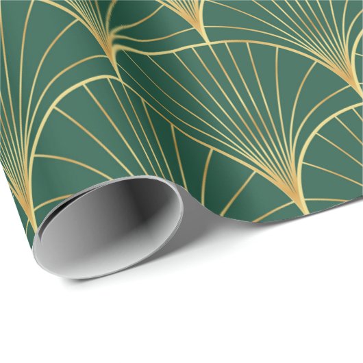 Palmblattmuster auf grünem Hintergrund - Art Deko Geschenkpapier (Rolleneckpunkt)