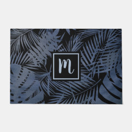Palmblattmuster aus Navy, monogramm, modern Fußmatte
