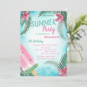 Palmblättrige Blume, Eiscreme Geburtstagsparty Einladung (Stehend Vorderseite)