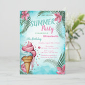 Palmblättrige Blume, Tropfeis zum Geburtstag Einladung (Stehend Vorderseite)