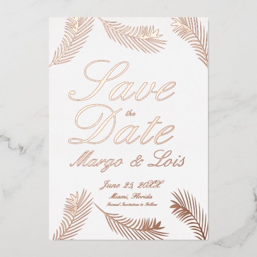 Palmblättrige Einladung Save the Date gepresste Fo (Vorderseite)
