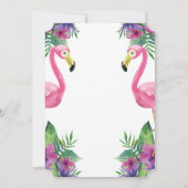 Palmblättrige Früchte, rosa Flamingos Geburtstagsp Einladung (Rückseite)