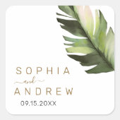 Palmblättrige Hochzeit mit tropischen Pflanzen Quadratischer Aufkleber (Vorderseite)