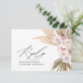 Palmblättrige Pampasgras Naturrosa Hochzeit RSVP Begleitkarte (Stehend Vorderseite)