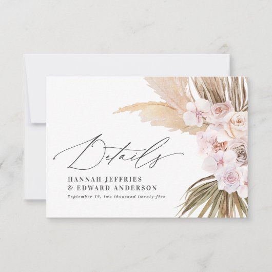 Palmblättrige Pampasgras Naturrosa Hochzeit RSVP c (Vorderseite)