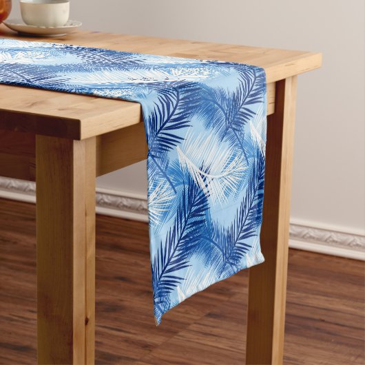 Palmblättrige Printwerbung, Kobalt, White und Sky Kurzer Tischläufer (Beispiel)