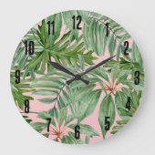 Palmblättrige tropische Flora Große Wanduhr (Vorderseite)
