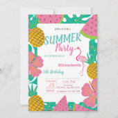 Palmblättrige tropische Früchte Rosa Flamingo Gebu Einladung (Vorderseite)