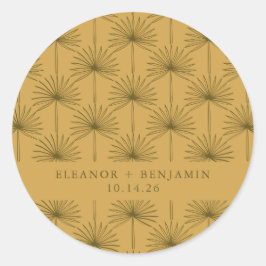 Palmblättriger Botanischer Senfgelber Hochzeitstag Runder Aufkleber