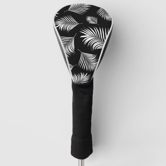 Palmblättriges Schwarz-weißes Tropenmuster Golf Headcover (Vorderseite)