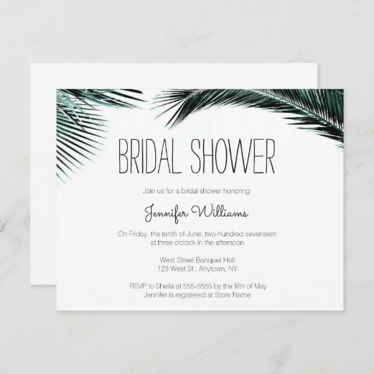 Palmblattstrand-Brautpartyeinladungen Einladung (Vorne/Hinten)