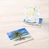 Palme auf weißem Sand-Strand Rechteckiger Pappuntersetzer (Vor Ort)