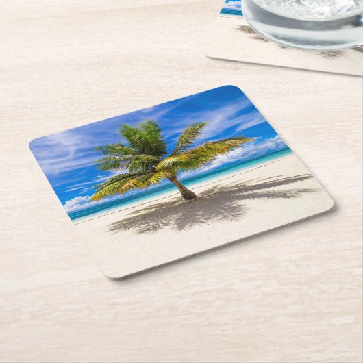 Palme auf weißem Sand-Strand Rechteckiger Pappuntersetzer (angewinkelt)