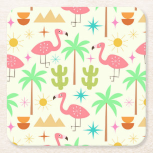 Palme aus Palm Springs im Mid-Century-Stil mit Fla Rechteckiger Pappuntersetzer