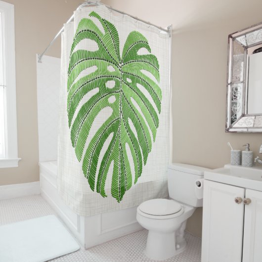 Palme Blätter bestickt. Green Tropical Monstera Duschvorhang (Beispiel)