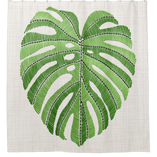 Palme Blätter bestickt. Green Tropical Monstera Duschvorhang (Vorderseite)