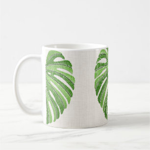 Palme Blätter bestickt. Green Tropical Monstera Kaffeetasse