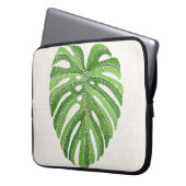 Palme Blätter bestickt. Green Tropical Monstera Laptopschutzhülle (Vorderseite Links)