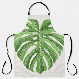 Palme Blätter bestickt. Green Tropical Monstera Schürze