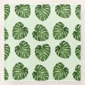 Palme-Blätter, Grüne Blätter, tropisches Muster Glasuntersetzer (Vorderseite)