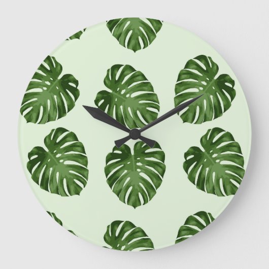 Palme-Blätter, Grüne Blätter, tropisches Muster Große Wanduhr (Vorderseite)
