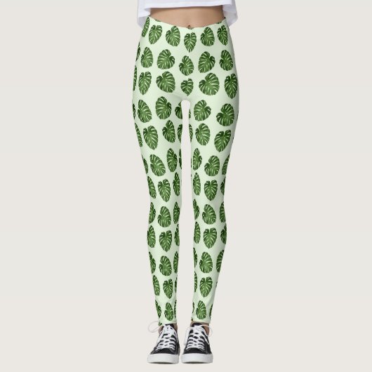 Palme-Blätter, Grüne Blätter, tropisches Muster Leggings (Vorderseite)