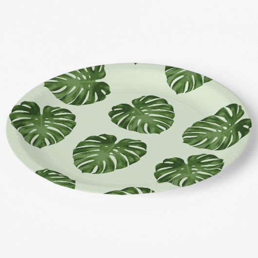 Palme-Blätter, Grüne Blätter, tropisches Muster Pappteller (Schrägansicht)