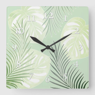 Palme Blätter, tropisch, botanisch, Blätter, Dschu Quadratische Wanduhr
