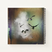 Palme Blätter und Möwen auf Rost und Grün Grunge Notizblock (Rückseite)