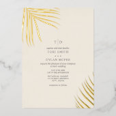 Palme Blätter von weißem Cremefolien Einladung (Vorderseite)