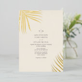 Palme Blätter von weißem Cremefolien Einladung (Stehend vorne)