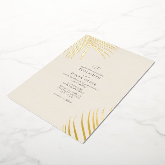 Palme Blätter von weißem Cremefolien Einladung (Gedreht)