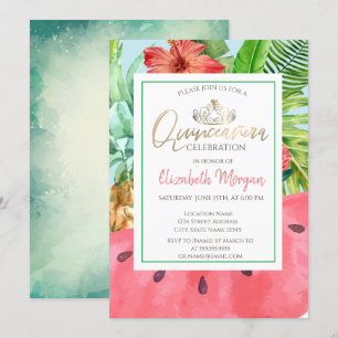 Palme Blätter, Wassermelone, Ananas Quinceñera Einladung