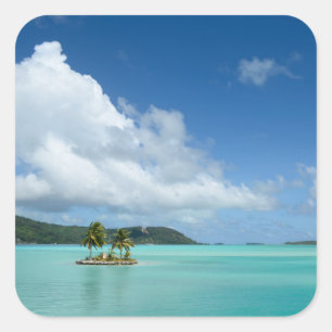 Palme Bora Bora im Lagune-Quadrataufkleber Quadratischer Aufkleber