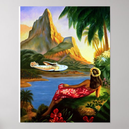 Palme des Vintagen tropischen Flugzeug Poster (Vorne)