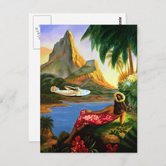 Palme des Vintagen tropischen Flugzeug Postkarte (Vorne/Hinten)