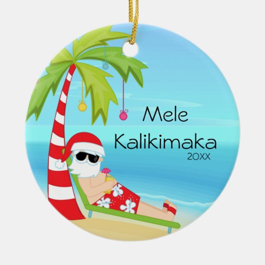 Palme, die Sankt-Hawaiianer-Weihnachten sich Keramikornament (Vorne)